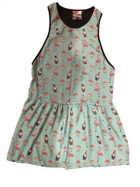 Breed Mint Green Dress with Pink Flamingos and Red Mushrooms